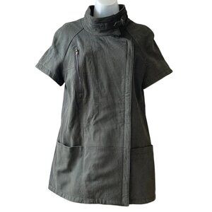 Vena Cava Washed Olive Leather Short Sleeve Moto Jacket Small
